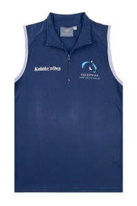 網上下單訂購寶藍色男裝背心T恤  撞色無袖邊  半胸拉鏈設計  印花LOGO      VT254
